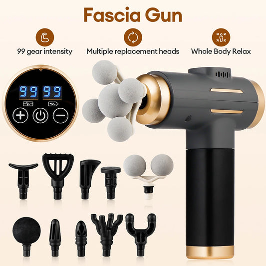 11-IN-1 Electric Massage Gun 99 Level Powerful Fascia Gun High-Frequency Vibration Body Massage Gun Arms Leg Muscle Masajeador